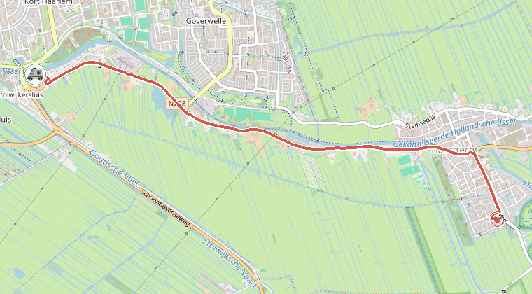 Kaart van de omgeving van de melding, met de kazerne die is gealarmeerd