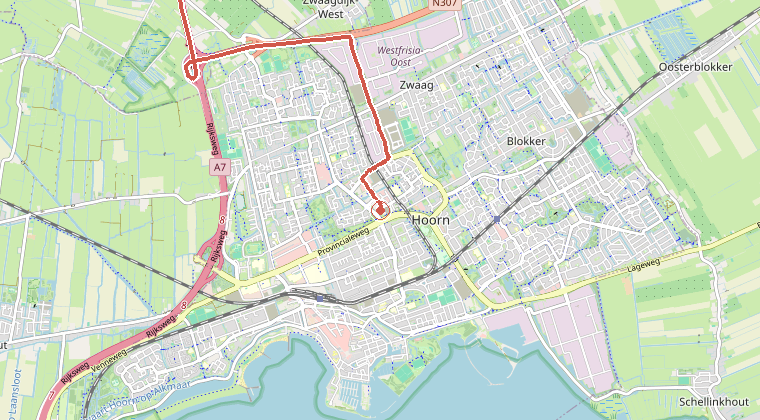 Kaart van de omgeving van de melding, met de kazerne die is gealarmeerd