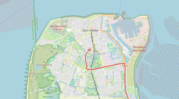 Kaart van de omgeving van de melding, met de kazerne die is gealarmeerd