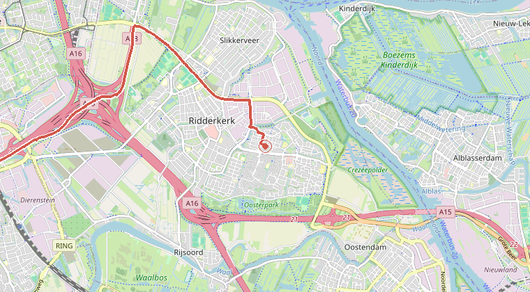 Kaart van de omgeving van de melding, met de kazerne die is gealarmeerd