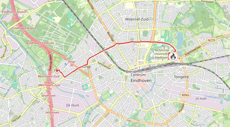 Kaart van de omgeving van de melding, met de kazerne die is gealarmeerd