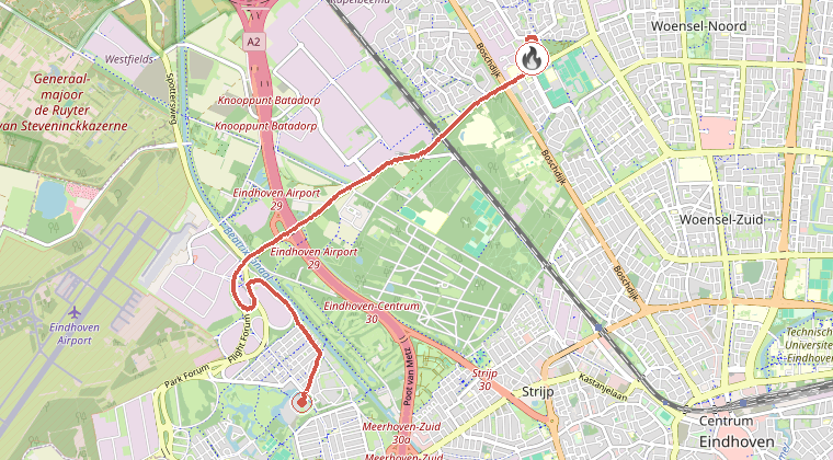 Kaart van de omgeving van de melding, met de kazerne die is gealarmeerd