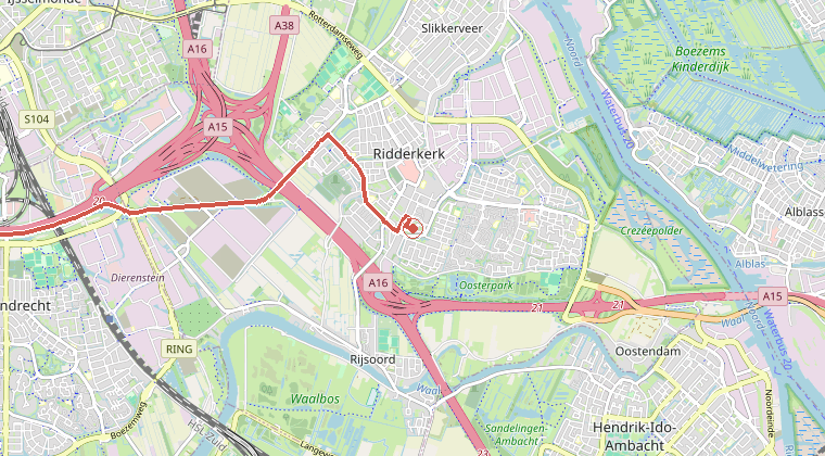 Kaart van de omgeving van de melding, met de kazerne die is gealarmeerd