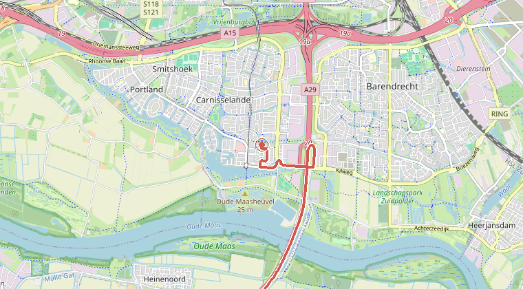 Kaart van de omgeving van de melding, met de kazerne die is gealarmeerd