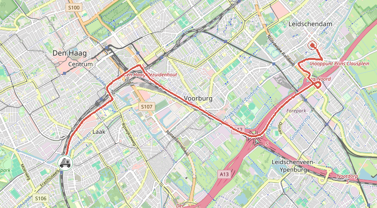 Kaart van de omgeving van de melding, met de kazerne die is gealarmeerd