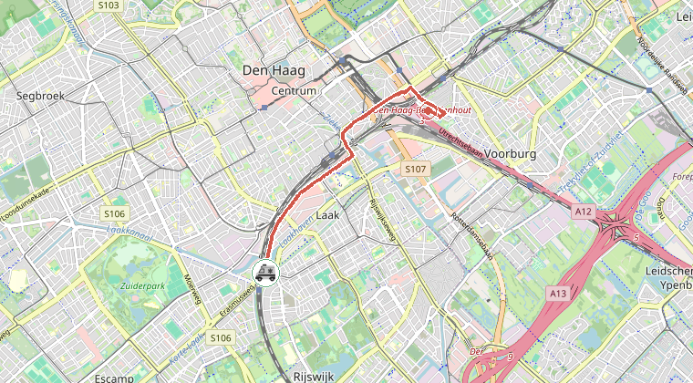 Kaart van de omgeving van de melding, met de kazerne die is gealarmeerd
