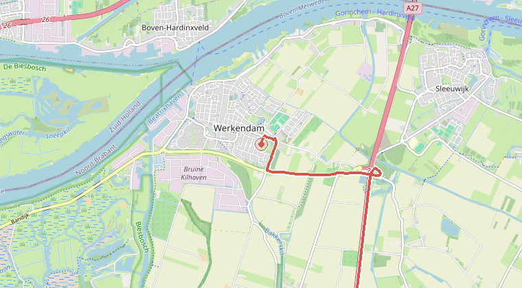 Kaart van de omgeving van de melding, met de kazerne die is gealarmeerd