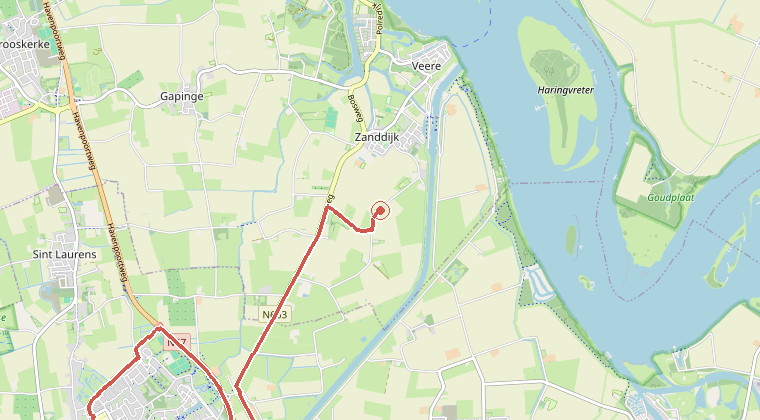 Kaart van de omgeving van de melding, met de kazerne die is gealarmeerd