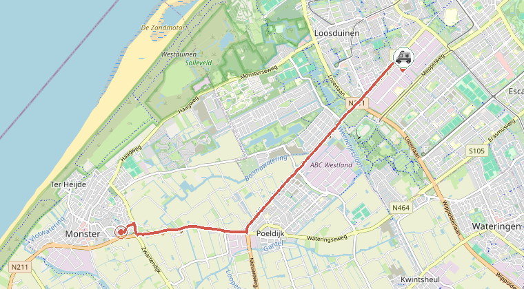 Kaart van de omgeving van de melding, met de kazerne die is gealarmeerd