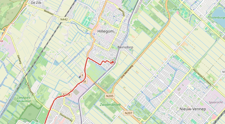 Kaart van de omgeving van de melding, met de kazerne die is gealarmeerd