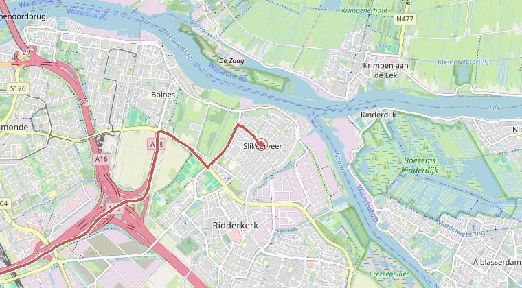 Kaart van de omgeving van de melding, met de kazerne die is gealarmeerd