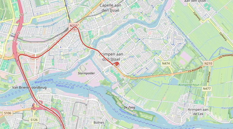 Kaart van de omgeving van de melding, met de kazerne die is gealarmeerd