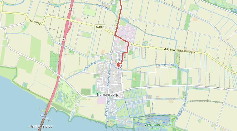 Kaart van de omgeving van de melding, met de kazerne die is gealarmeerd
