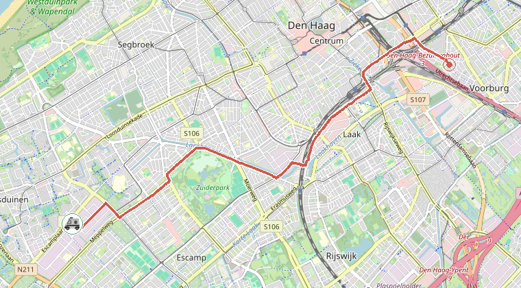 Kaart van de omgeving van de melding, met de kazerne die is gealarmeerd