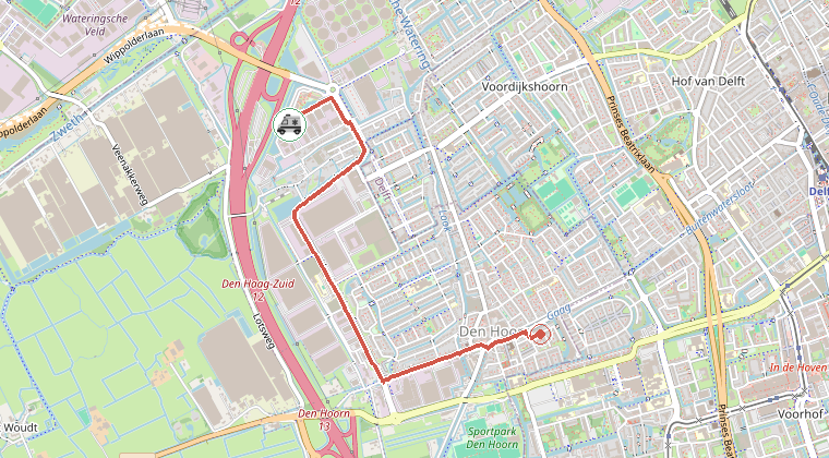 Kaart van de omgeving van de melding, met de kazerne die is gealarmeerd