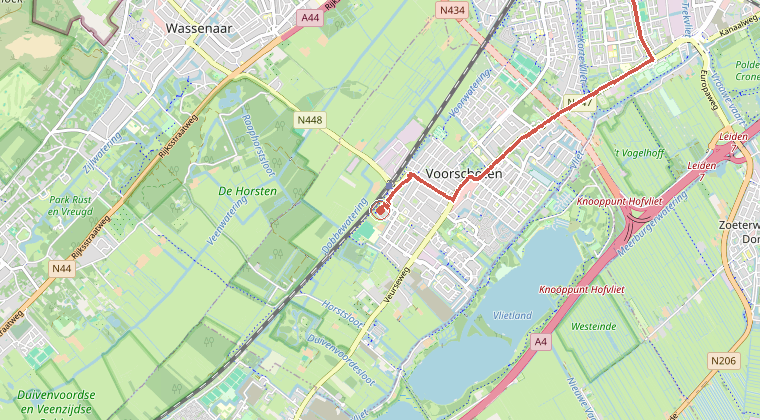 Kaart van de omgeving van de melding, met de kazerne die is gealarmeerd