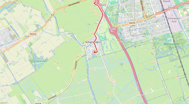 Kaart van de omgeving van de melding, met de kazerne die is gealarmeerd