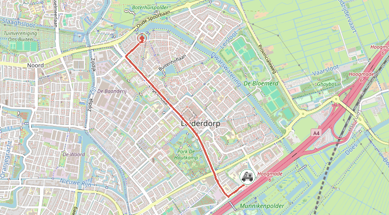 Kaart van de omgeving van de melding, met de kazerne die is gealarmeerd