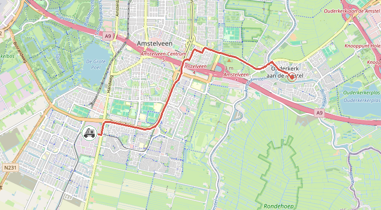Kaart van de omgeving van de melding, met de kazerne die is gealarmeerd