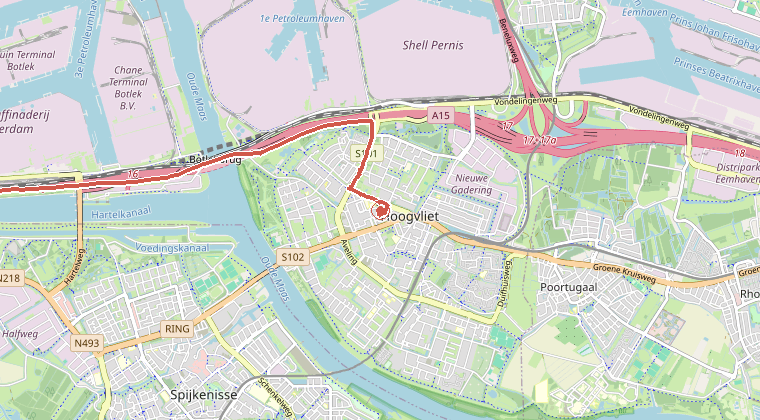 Kaart van de omgeving van de melding, met de kazerne die is gealarmeerd