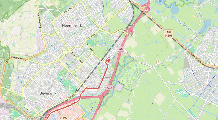 Kaart van de omgeving van de melding, met de kazerne die is gealarmeerd