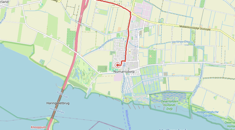 Kaart van de omgeving van de melding, met de kazerne die is gealarmeerd