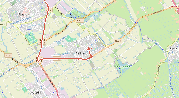 Kaart van de omgeving van de melding, met de kazerne die is gealarmeerd