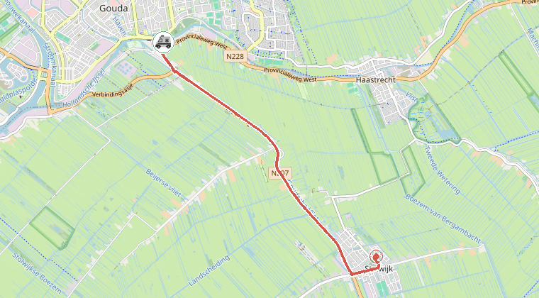 Kaart van de omgeving van de melding, met de kazerne die is gealarmeerd