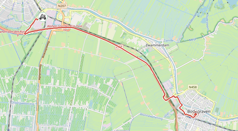 Kaart van de omgeving van de melding, met de kazerne die is gealarmeerd