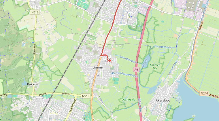 Kaart van de omgeving van de melding, met de kazerne die is gealarmeerd