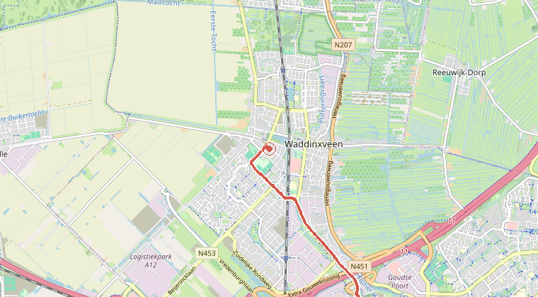Kaart van de omgeving van de melding, met de kazerne die is gealarmeerd