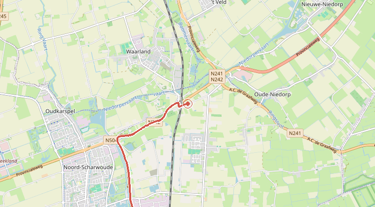 Kaart van de omgeving van de melding, met de kazerne die is gealarmeerd