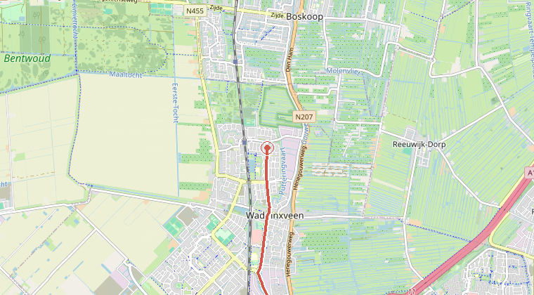 Kaart van de omgeving van de melding, met de kazerne die is gealarmeerd