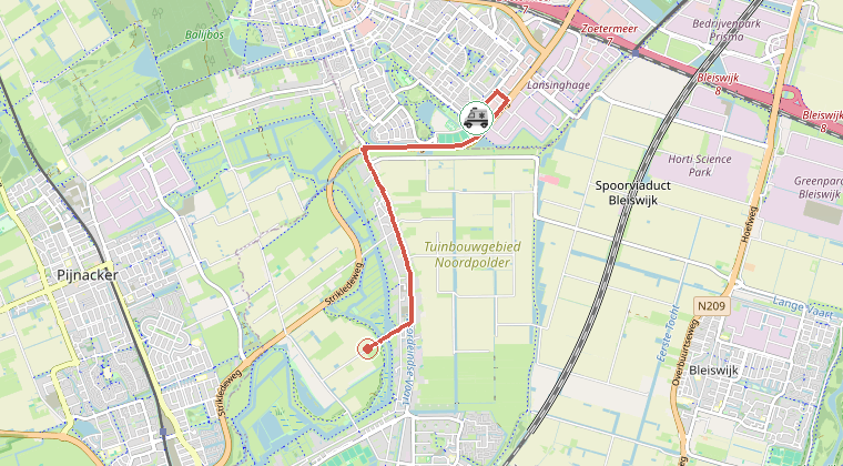 Kaart van de omgeving van de melding, met de kazerne die is gealarmeerd