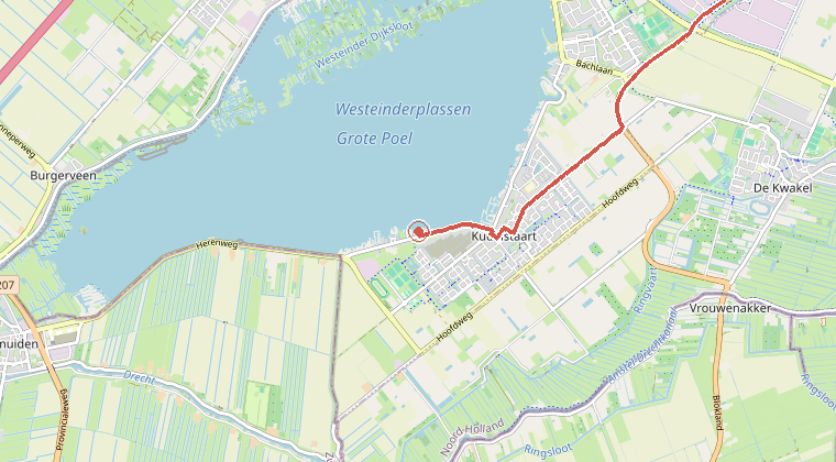 Kaart van de omgeving van de melding, met de kazerne die is gealarmeerd