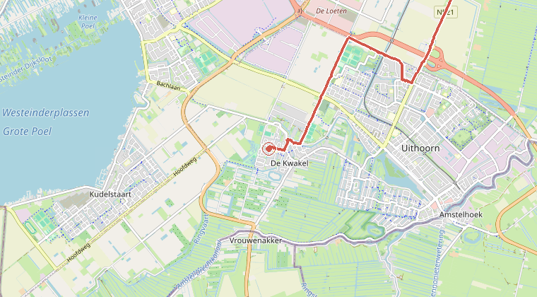 Kaart van de omgeving van de melding, met de kazerne die is gealarmeerd