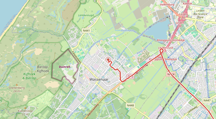 Kaart van de omgeving van de melding, met de kazerne die is gealarmeerd