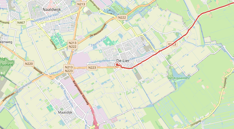 Kaart van de omgeving van de melding, met de kazerne die is gealarmeerd