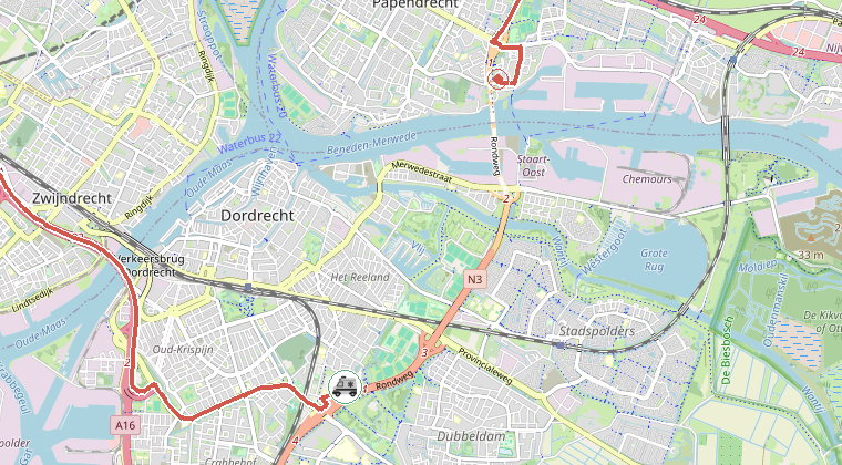 Kaart van de omgeving van de melding, met de kazerne die is gealarmeerd