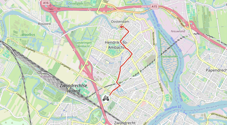 Kaart van de omgeving van de melding, met de kazerne die is gealarmeerd