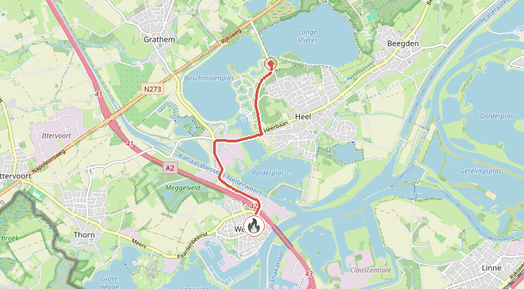 Kaart van de omgeving van de melding, met de kazerne die is gealarmeerd