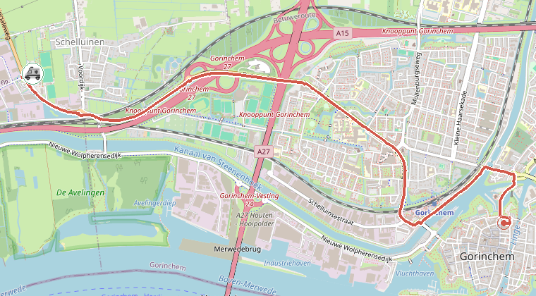 Kaart van de omgeving van de melding, met de kazerne die is gealarmeerd