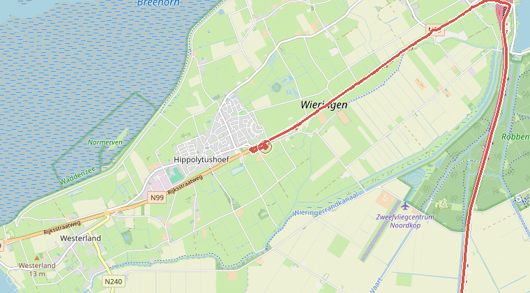 Kaart van de omgeving van de melding, met de kazerne die is gealarmeerd