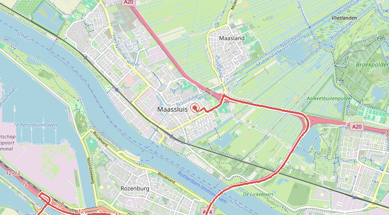 Kaart van de omgeving van de melding, met de kazerne die is gealarmeerd