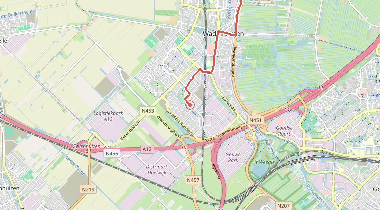 Kaart van de omgeving van de melding, met de kazerne die is gealarmeerd