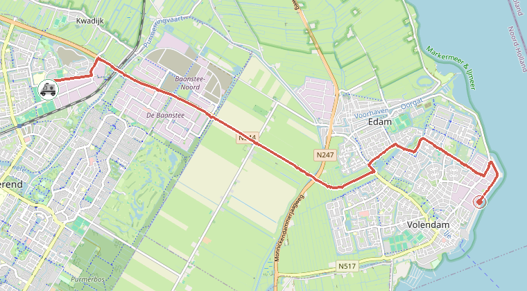 Kaart van de omgeving van de melding, met de kazerne die is gealarmeerd