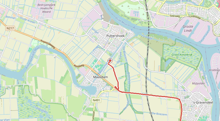 Kaart van de omgeving van de melding, met de kazerne die is gealarmeerd