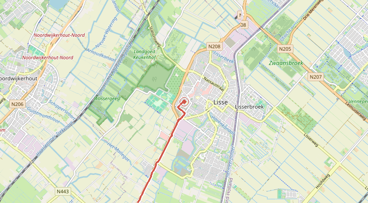 Kaart van de omgeving van de melding, met de kazerne die is gealarmeerd