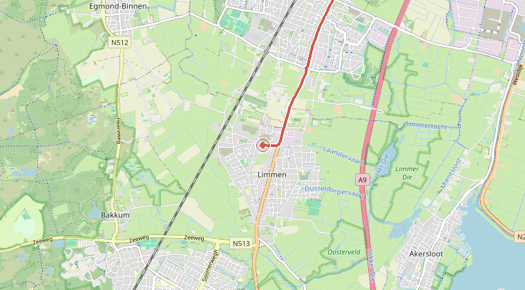 Kaart van de omgeving van de melding, met de kazerne die is gealarmeerd