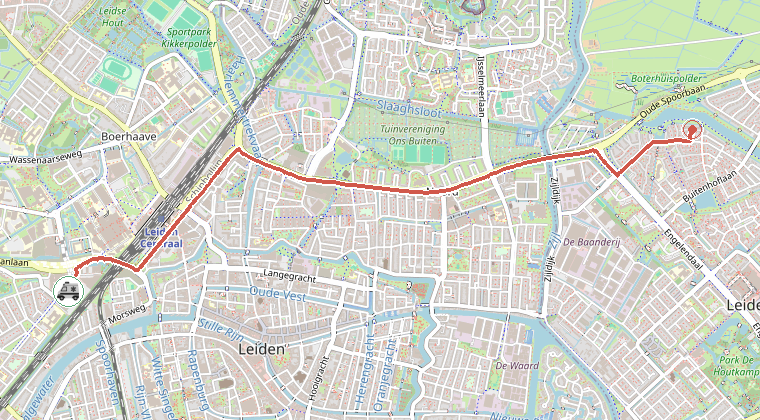 Kaart van de omgeving van de melding, met de kazerne die is gealarmeerd
